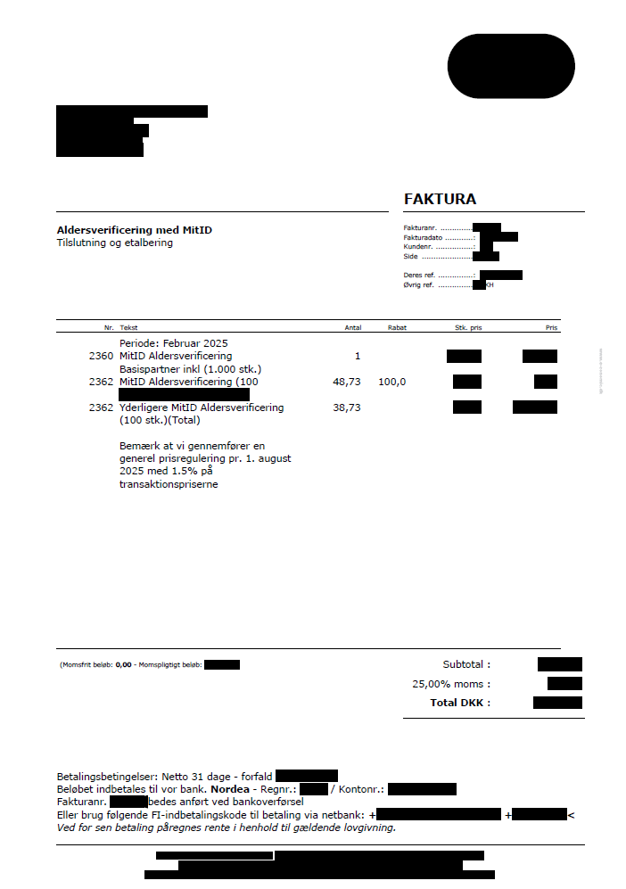 Faktura for opretholdelse - 1