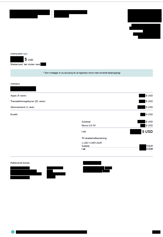 Faktura for opretholdelse - 2