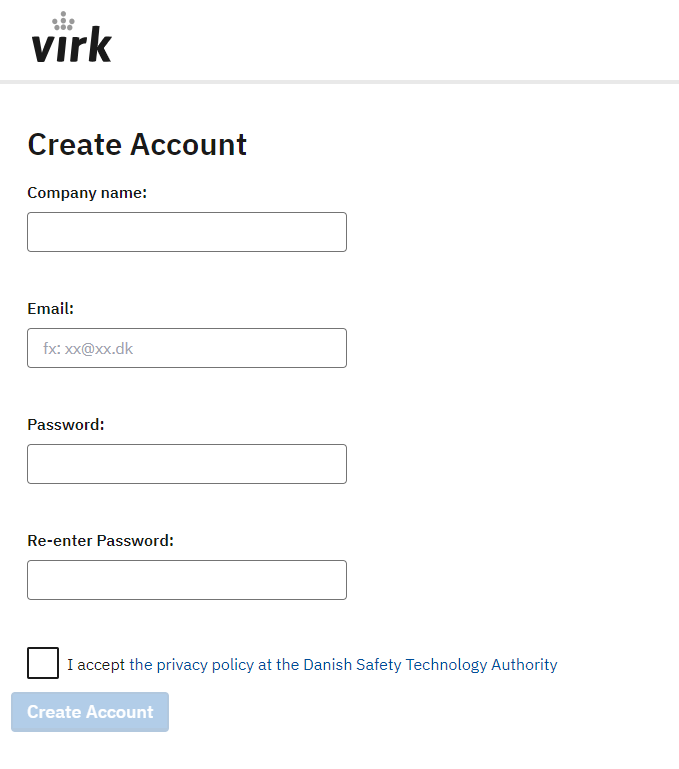 Create account form